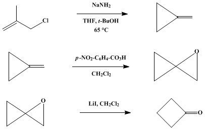 Reaction equation for CYCLOBUTANONE FROM METHYLENECYCLOPROPANE via OXASPIROPENTANE