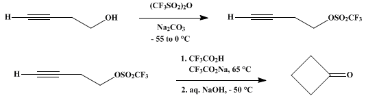 Reaction equation for CYCLOBUTANONE via SOLVOLYTIC CYCLIZATION