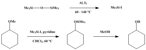 Reaction equation for CLEAVAGE OF METHYL ETHERS WITH IODOTRIMETHYLSILANE: CYCLOHEXANOL FROM CYCLOHEXYL METHYL ETHER