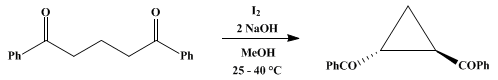 Reaction equation for 1,2-DIAROYLCYCLOPROPANES: trans-1,2-DIBENZOYLCYCLOPROPANE (Methanone, 1,2-cyclopropanediylbis[phenyl]-, trans-)