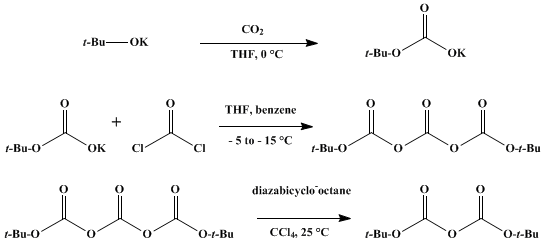 Reaction equation for DI-tert-BUTYL DICARBONATE (Dicarbonic acid, bis(1,1-dimethylethyl) ester)