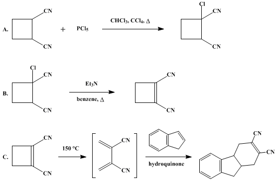 Reaction equation for 2,3-DICYANOBUTADIENE AS A REACTIVE INTERMEDIATE BY in situ GENERATION FROM 1,2-DICYANOCYCLOBUTENE: 2,3-DICYANO-1,4,4a,9a-TETRAHYDROFLUORENE (2,3-Fluorenedicarbonitrile, 1,4,4a,9a-tetrahydro-)