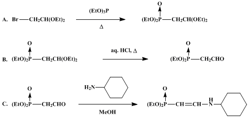 Reaction equation for DIETHYL 2-(CYCLOHEXYLAMINO)VINYLPHOSPHONATE (Phosphonic acid, [2-(cyclohexylamino)ethenyl]-, diethyl ester)