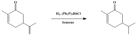 Reaction equation for HOMOGENEOUS CATALYTIC HYDROGENATION: DIHYDROCARVONE (2-Cyclohexen-1-one, 2-methyl-5-(1-methylethyl)-)