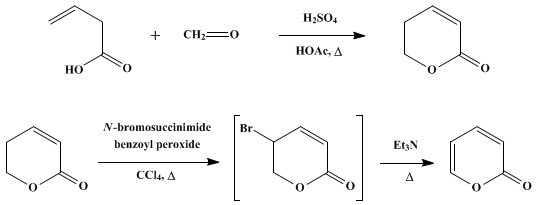 Reaction equation for 5,6-DIHYDRO-2H-PYRAN-2-ONE AND 2H-PYRAN-2-ONE