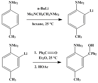 Reaction equation for DIRECTED LITHIATION OF AROMATIC COMPOUNDS: (2-DIMETHYLAMINO-5-METHYLPHENYL)DIPHENYLCARBINOL (Benzenemethanol, 2-(dimethylamino)-5-methyl-α,α-diphenyl-)