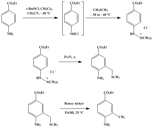 Reaction equation for ortho-ALKYLATION OF ANILINES: ETHYL 4-AMINO-3-METHYLBENZOATE (Benzoic acid, 4-amino-3-methyl-, ethyl ester)
