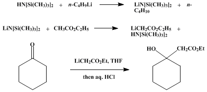 Reaction equation for β-HYDROXY ESTERS FROM ETHYL ACETATE AND ALDEHYDES OR KETONES: ETHYL 1-HYDROXYCYCLOHEXYLACETATE (Cyclohexaneacetic acid, 1-hydroxy, ethyl ester)