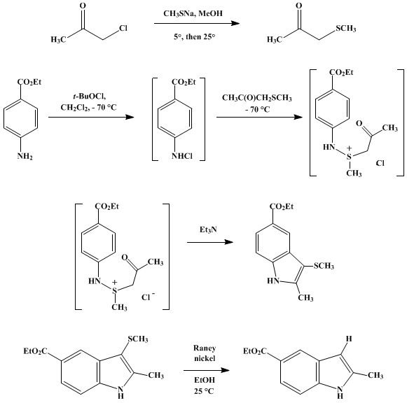 Reaction equation for INDOLES FROM ANILINES: ETHYL 2-METHYLINDOLE-5-CARBOXYLATE (1H-Indole-5-carboxylic acid, 2-methyl, ethyl ester)
