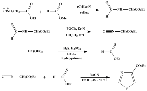 Reaction equation for THIAZOLES FROM ETHYL ISOCYANOACETATE AND THIONO ESTERS: ETHYL THIAZOLE-4-CARBOXYLATE (4-Thiazolecarboxylic acid, ethyl ester)