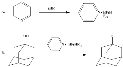 Reaction equation for FLUORINATIONS WITH PYRIDINIUM POLYHYDROGEN FLUORIDE REAGENT: 1-FLUOROADAMANTANE (Tricyclo[3.3.1.13,7]decane, 1-fluoro-)