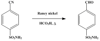 Reaction equation for ALDEHYDES FROM AROMATIC NITRILES: 4-FORMYLBENZENESULFONAMIDE (Benzenesulfonamide, 4-formyl-)