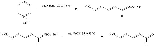 Reaction equation for GLUTACONALDEHYDE SODIUM SALT FROM HYDROLYSIS OF PYRIDINIUM-1-SULFONATE (2-Pentenedial, ion (1−), sodium)