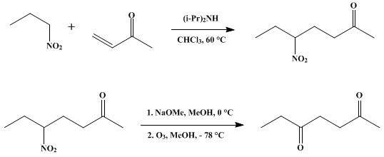 Reaction equation for CONVERSION OF NITRO TO CARBONYL BY OZONOLYSIS OF NITRONATES: 2,5-HEPTANEDIONE
