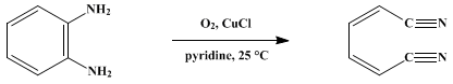 Reaction equation for CUPROUS ION-CATALYZED OXIDATIVE CLEAVAGE OF AROMATIC o-DIAMINES BY OXYGEN: (Z,Z)-2,4-HEXADIENEDINITRILE