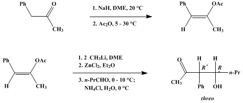 Reaction equation for DIRECTED ALDOL CONDENSATIONS: threo-4-HYDROXY-3-PHENYL-2-HEPTANONE (2-Heptanone, 4-hydroxy-3-phenyl-, (R,R)-)