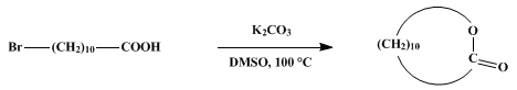 Reaction equation for MACROLIDES FROM CYCLIZATION OF ω-BROMOCARBOXYLIC ACIDS: 11-HYDROXYUNDECANOIC LACTONE (Oxacyclododecan-2-one)