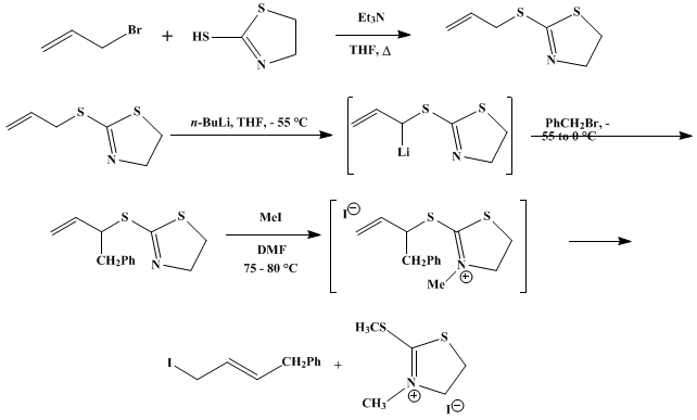 Reaction equation for trans-IODOPROPENYLATION OF ALKYL HALIDES: (E)-1-IODO-4-PHENYL-2-BUTENE (2-Butene, 1-iodo-4-phenyl, (E)-)