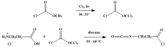 Reaction equation for TRICHLOROMETHYL CHLOROFORMATE AS A PHOSGENE EQUIVALENT: 3-ISOCYANATOPROPANOYL CHLORIDE (Propanoyl chloride, 3-isocyanato-)