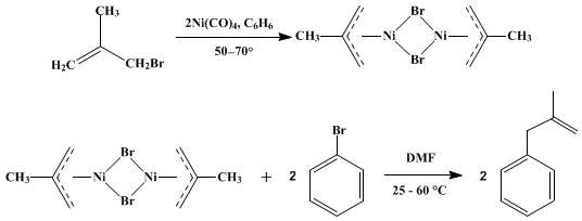 Reaction equation for REACTION OF ARYL HALIDES WITH π-ALLYLNICKEL HALIDES: METHALLYLBENZENE (Benzene, (2-methyl-2-propenyl)-)