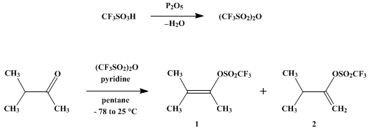 Reaction equation for PREPARATION OF VINYL TRIFLUOROMETHANESULFONATES: 3-METHYL-2-BUTEN-2-YL TRIFLATE (Methanesulfonic acid, trifluoro-, 1,2-dimethyl-1-propenyl ester)