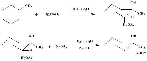 Reaction equation for OXYMERCURATION-REDUCTION: ALCOHOLS FROM OLEFINS: 1-METHYLCYCLOHEXANOL (Cyclohexanol, 1-methyl-)
