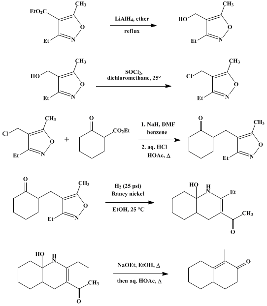 Reaction equation for ISOXAZOLE ANNELATION REACTION: 1-METHYL-4,4a,5,6,7,8-HEXAHYDRONAPHTHALEN-2(3H)-ONE (2(3H)-Naphthalenone, 4,4a,5,6,7,8-hexahydro-1-methyl-)