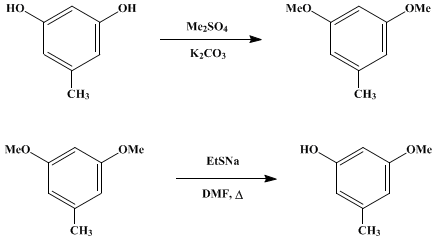 Reaction equation for ORCINOL MONOMETHYL ETHER (Phenol, 3-methoxy-5-methyl-)
