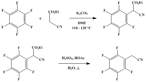 Reaction equation for (PENTAFLUOROPHENYL)ACETONITRILE (Benzeneacetonitrile, 2,3,4,5,6-pentafluoro-)