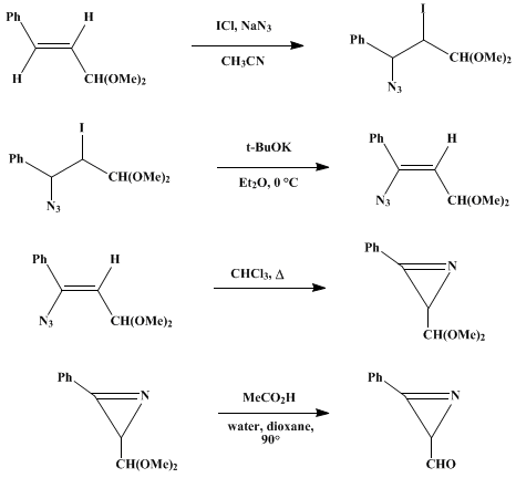 Reaction equation for 3-PHENYL-2H-AZIRINE-2-CARBOXALDEHYDE (2H-Azirine-2-carboxaldehyde, 3-phenyl-)