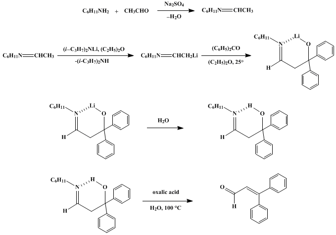 Reaction equation for DIRECTED ALDOL CONDENSATIONS: β-PHENYLCINNAMALDEHYDE (2-Propenal, 3,3-diphenyl-)