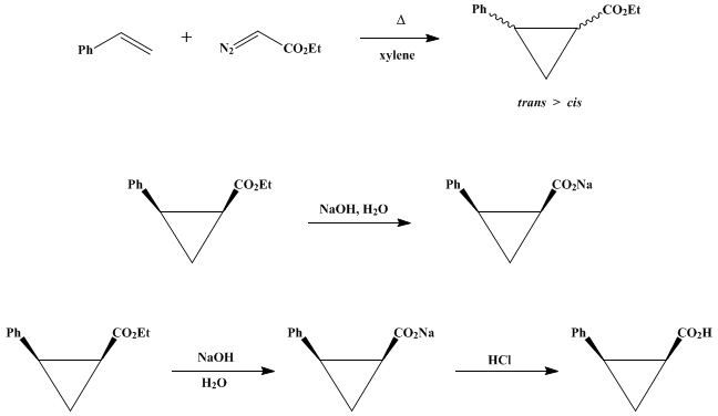 Reaction equation for cis-2-PHENYLCYCLOPROPANECARBOXYLIC ACID (Cyclopropanecarboxylic acid, 2-phenyl-, cis-)