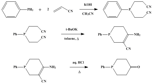 Reaction equation for 1-PHENYL-4-PHOSPHORINANONE (4-Phosphorinanone, 1-phenyl-)