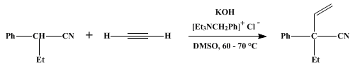 Reaction equation for 2-PHENYL-2-VINYLBUTYRONITRILE (Benzeneacetonitrile, α-ethenyl-α-ethyl-)