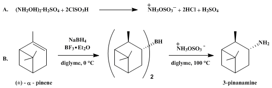 Reaction equation for BORANES IN FUNCTIONALIZATION OF OLEFINS TO AMINES: 3-PINANAMINE (Bicyclo[3.1.1]heptan-3-amine, 2,6,6-trimethyl-)