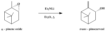 Reaction equation for BASE-INDUCED REARRANGEMENT OF EPOXIDES TO ALLYLIC ALCOHOLS: trans-PINOCARVEOL (Bicyclo[3.3.1]heptan-3-ol, 6,6-dimethyl-2-methylene-, (1α,3α,5α-)