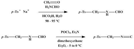 Reaction equation for p-TOLYLSULFONYLMETHYL ISOCYANIDE (Benzene, 1-((isocyanomethyl)sulfonyl)-4-methyl-)