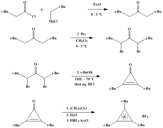 Reaction equation for TRI-tert-BUTYLCYCLOPROPENYL TETRAFLUOROBORATE (Cyclopropenylium, 1,2,3-tris(1,1-dimethylethyl)-, tetrafluoroborate(1-))