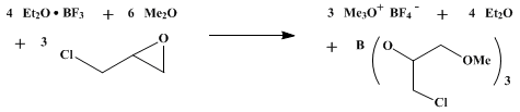 Reaction equation for TRIMETHYLOXONIUM TETRAFLUOROBORATE (Oxonium, trimethyl- tetrafluoroborate(1-))