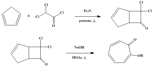 Reaction equation for TROPOLONE (2,4,6-Cycloheptatrien-1-one, 2-hydroxy-)