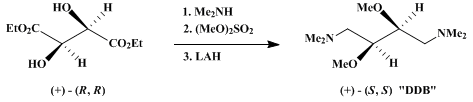 Reaction equation for CHIRAL MEDIA FOR ASYMMETRIC SOLVENT INDUCTIONS. (S,S)-( + )-1,4-BIS(DIMETHYLAMINO)-2,3-DIMETHOXYBUTANE FROM (R,R)-( + )-DIETHYL TARTRATE (1,4-Butanediamine, 2,3-dimethoxy-N,N,N',N'-tetramethyl-[S,S]-)
