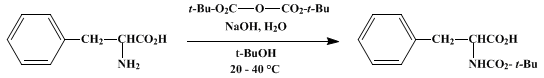 Reaction equation for tert-BUTOXYCARBONYLATION OF AMINO ACIDS AND THEIR DERIVATIVES: N-tert-BUTOXYCARBONYL-l-PHENYLALANINE (L-Phenylalanine, N-[(1,1-dimethylethoxy)carbonyl]-)