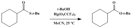 Reaction equation for PREPARATION OF O-ESTERS FROM THE CORRESPONDING THIOL ESTERS: tert-BUTYL CYCLOHEXANECARBOXYLATE (Cyclohexanecarboxylic acid, 1,1-dimethylethyl ester)