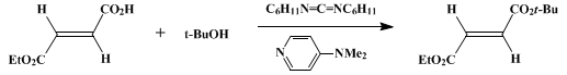 Reaction equation for ESTERIFICATION OF CARBOXYLIC ACIDS WITH DICYCLOHEXYLCARBODIIMIDE/4-DIMETHYLAMINOPYRIDINE: tert-BUTYL ETHYL FUMARATE ((E)-2-Butenedioic acid, ethyl 1,1-dimethylethyl ester)