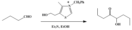 Reaction equation for ACYLOIN CONDENSATION BY THIAZOLIUM ION CATALYSIS: BUTYROIN (4-Octanone, 5-hydroxy-)