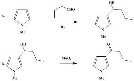 Reaction equation for 3-(1-HYDROXYBUTYL)-1-METHYLPYRROLE AND 3-BUTYROYL-1-METHYLPYRROLE (1 H-Pyrrole-3-methanol, 1-methyl-α-propyl- and 1-Butanone, 1-(1-methyl-1H-pyrrol-3-yl)-)