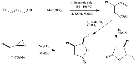 Reaction equation for STEREOCONTROLLED IODOLACTONIZATION OF ACYCLIC OLEFINIC ACIDS: THE trans AND cis ISOMERS OF 4,5-DIHYDRO-5-IODOMETHYL-4-PHENYL-2(3H)-FURANONE