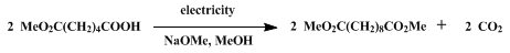 Reaction equation for ANODIC OXIDATION OF ACIDS: DIMETHYL DECANEDIOATE (Decanedioic acid, dimethyl ester)
