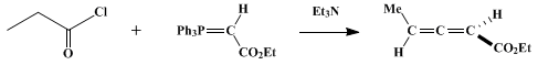 Reaction equation for α-ALLENIC ESTERS FROM α-PHOSPHORANYLIDENE ESTERS AND ACID CHLORIDES: ETHYL 2,3-PENTADIENOATE (2,3-Pentadienoic acid, ethyl ester)