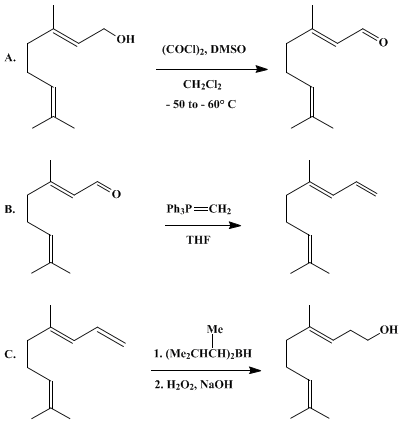 Reaction equation for SELECTIVE HYDROBORATION OF A 1,3,7-TRIENE: HOMOGERANIOL (3,7-Nonadien-1-ol, 4,8-dimethyl-, (E)-)